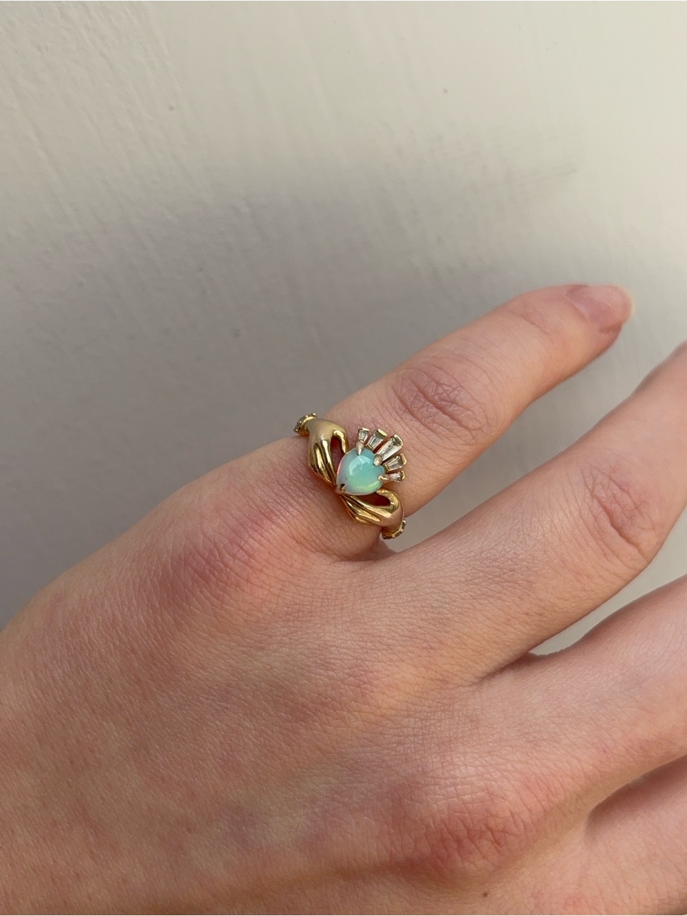 Opal Claddagh Ring 14k Gold Vermeil - Picture 3 of 8